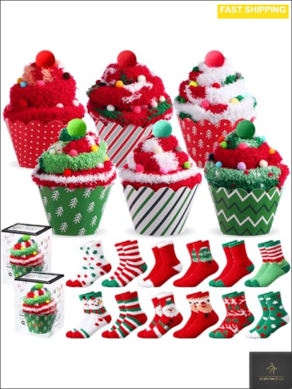 Geyoga 12 Pairs Fuzzy Cupcake Socks Gift Set DIY Plush Coral Fleece Slipper